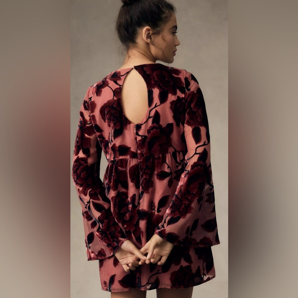 Anthropologie Hutch Mini Floral Velour Baby Doll Dress Boho Bohemian Hippie - Picture 3 of 8